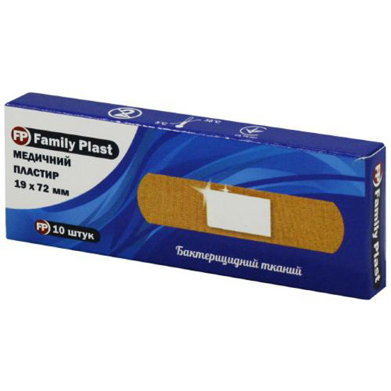 Пластир медичний Family plast (Фемелі пласт) бактерицидний на тканинній основі 19 мм х 72мм №10